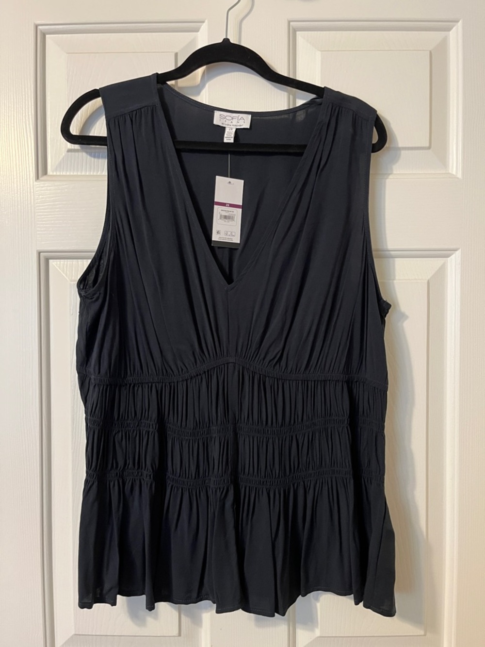 SOFIA by ViX Black Sleeveless V-Neck Smocked Peplum Top